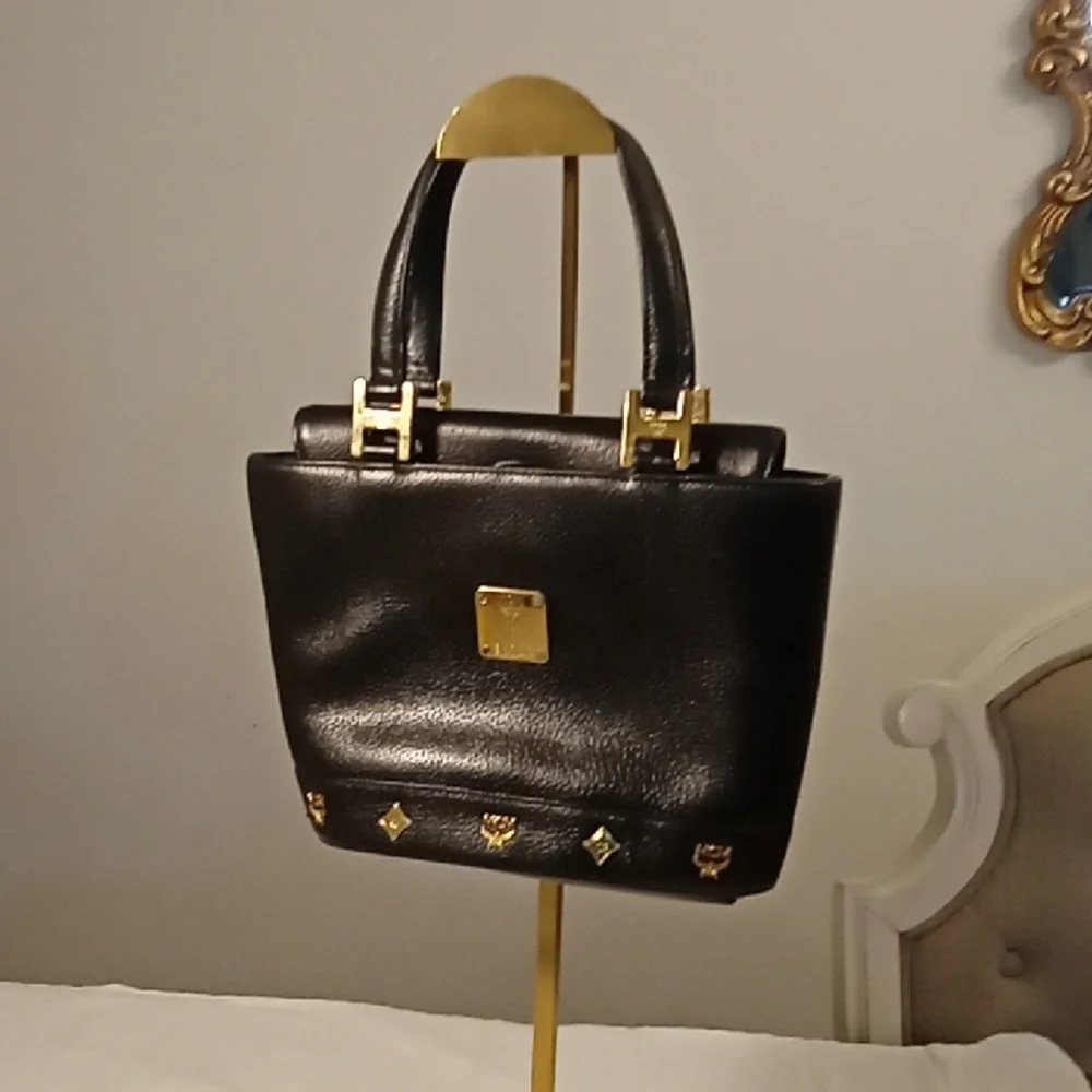 Elegant MCM Mini Black Leather Tote Handbag